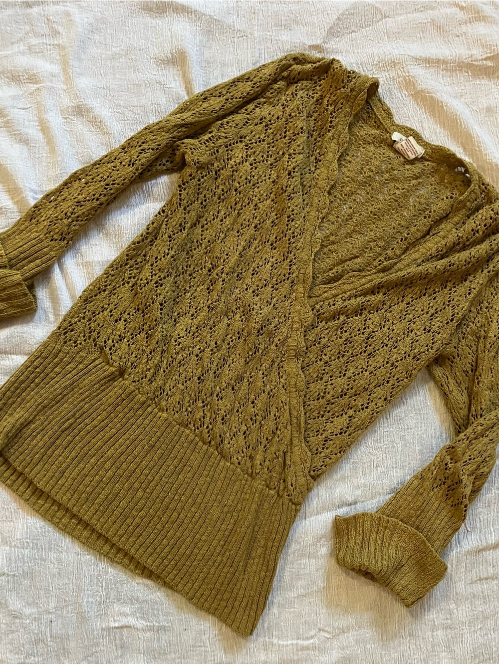 Sundance Olive Green Open-Front Lace Knit Cardigan